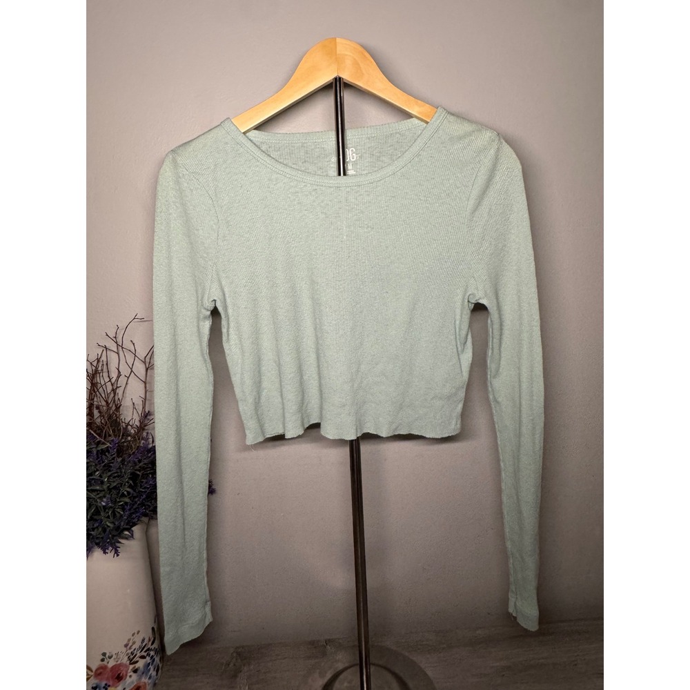BDG Urban Outfitters Sage Green Ribbed Cropped Long Sleeve Top Medium